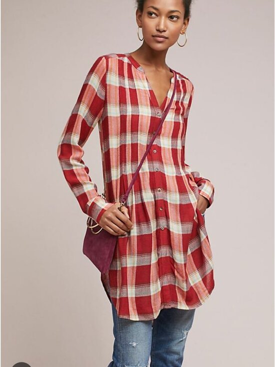 Anthropologie Tops - Anthropologie Akemi + Kin Lucie Red Plaid Tunic Top Shirt Size Small NWT